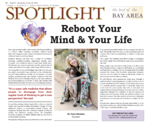 Palo alto daily newspaper featuring a spotlight article on soft reboot wellness by dr. Sara herman. The article highlights transformative ketamine therapy in menlo park, ca, emphasizing mental wellness in silicon valley. #paloaltodaily #softrebootwellness #drsaraherman #ketaminetherapy